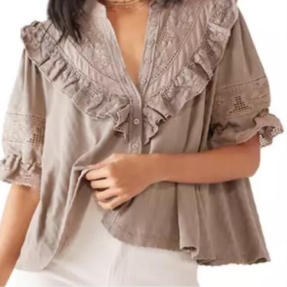 Free People Walk In The Park Ruffle Blouse - Picture 2 of 6